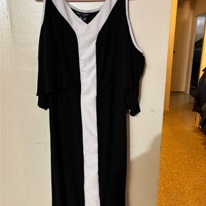 Ashley Stewart Cut-Out Shoulder Black and White Dress